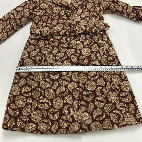80s Vintage boucle wine beige belted womens winter coat Size 4 - Picture 11 of 14